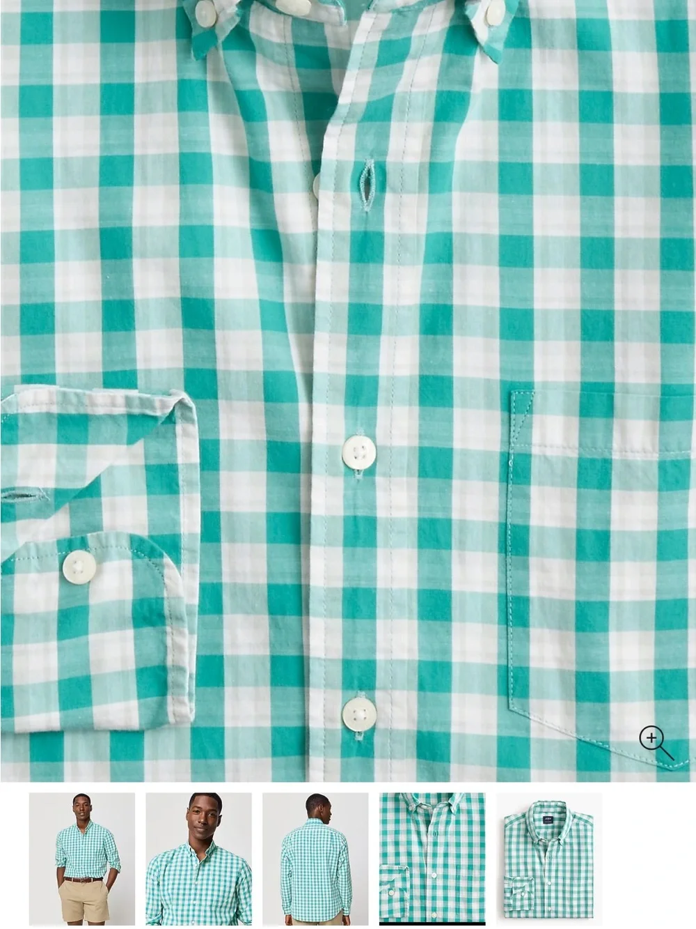 J. Crew Men's Teal and White Gingham Button-Down Shirt